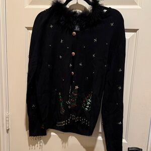 Black Christmas Sweater with Festive Embellishments
